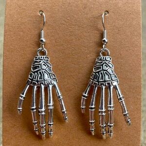 Silver Skeleton Hand Dangle Earrings